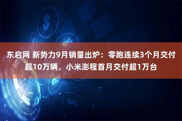 东启网 新势力9月销量出炉：零跑连续3个月交付超10万辆，小米澎程首月交付超1万台